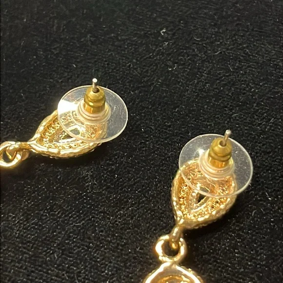 RHINESTONE/GOLD EVENING 3" Drop Glamour Party Wedding Pierced Cocktail Earrings - Picture 9 of 11